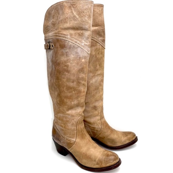 FRYE Jane Western Riding Knees High Boot in Beige Taupe Burnished Antique Size 7 - Picture 2 of 16